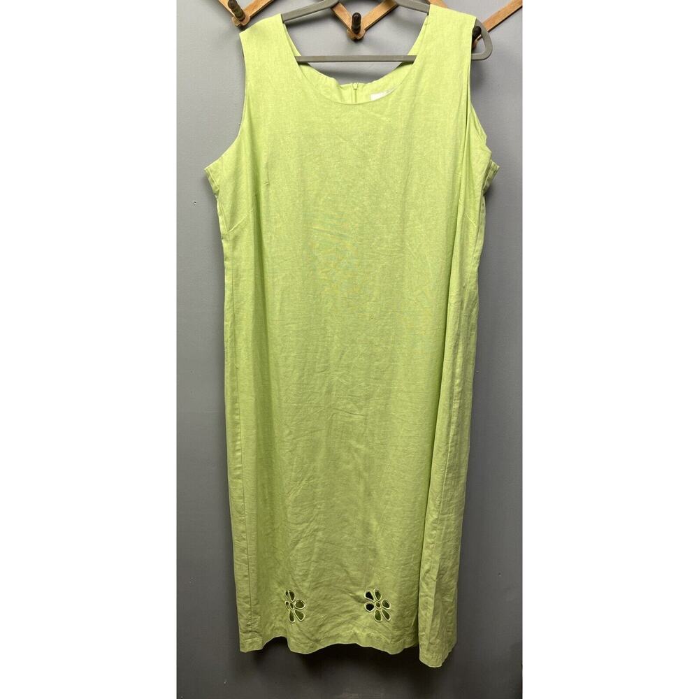 A.K.C. Linen Blend Dress Women's 2X Tank Dress Back‎ Zip Back Slit Cutouts Green